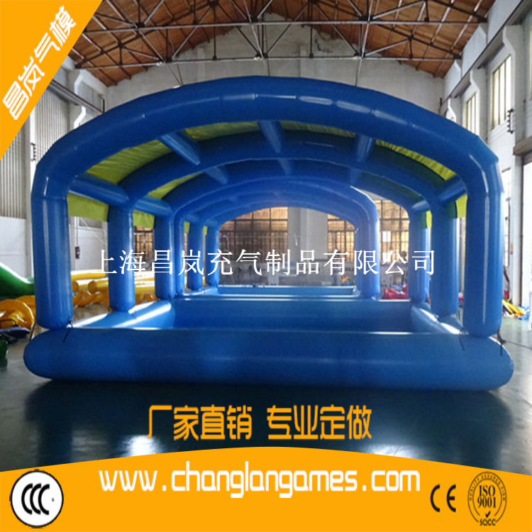 廠家直銷PVC夾網布高質量充氣水池帶防嗮帳篷頂 inflatable pool with tent